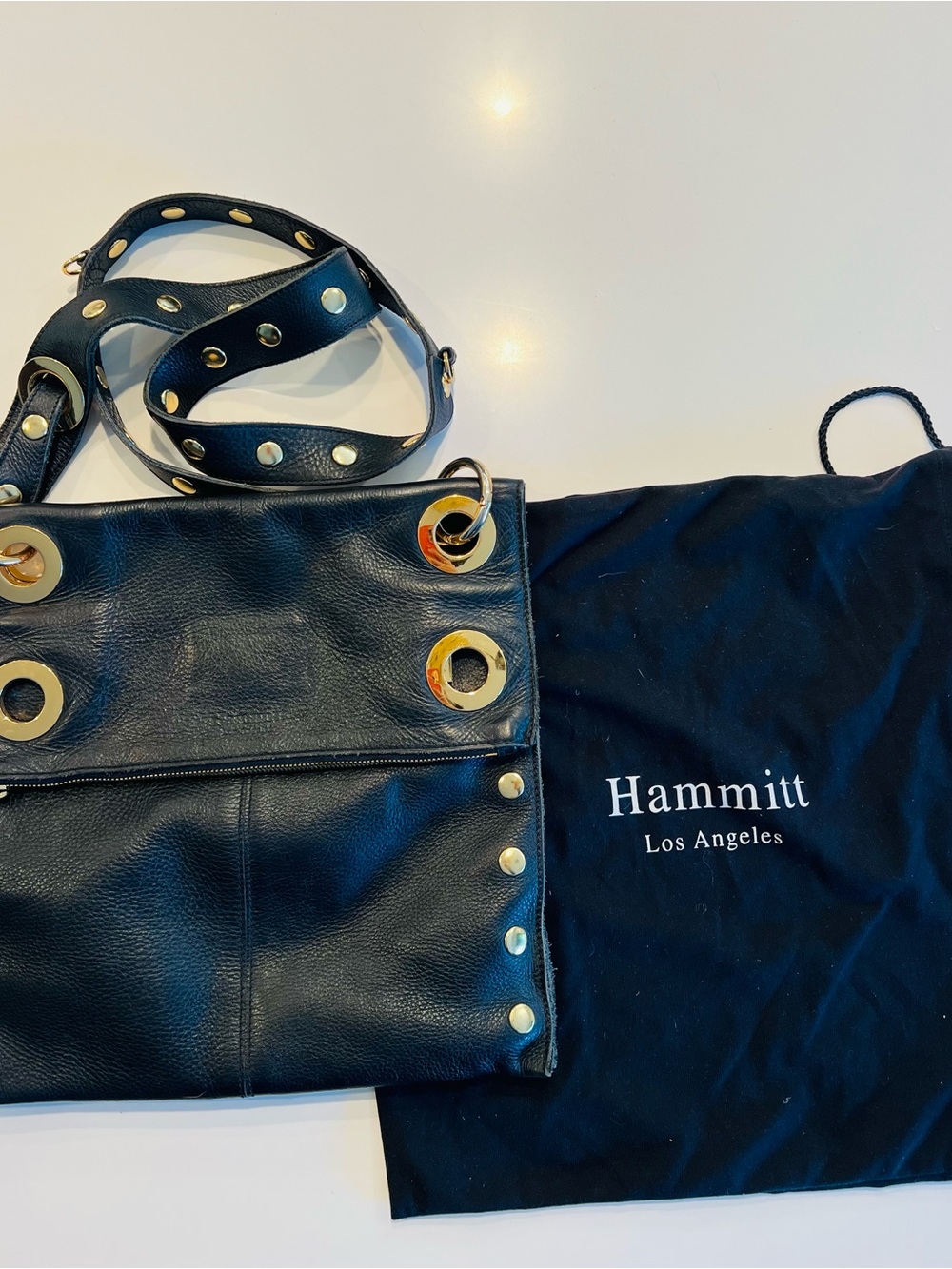 Hammitt Black Leather Crossbody with Gold Grommet Hardware - Picture 2 of 6